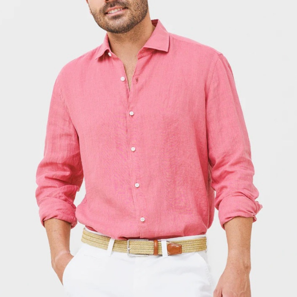 Tommy Bahama Red Linen Cotton Casual Button Front Long Sleeve Shirt Size XXL